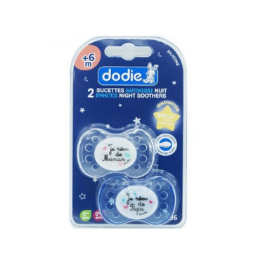 Dodie Sucette Ronde Caoutchouc Naturel +6 mois Nuit - Lot de 2
