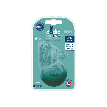 Dodie Tétine Plate Silicone Débit 2 - 0-6 mois - Lot de 2